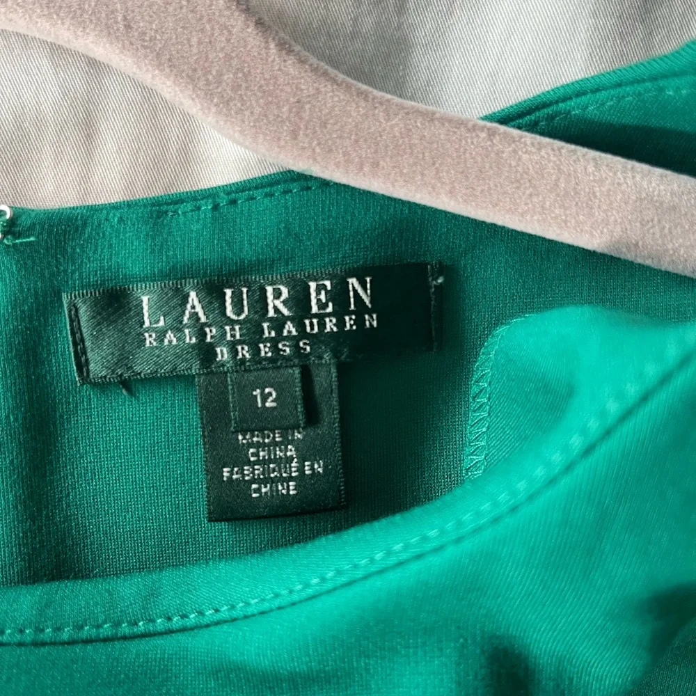 Lauren Ralph Lauren Kelly Green Fit Flare Jersey Dress 3/4 Sleeve Sz 12